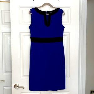 Tahiti blue sleeveless shift dress with scoop neck and v detail